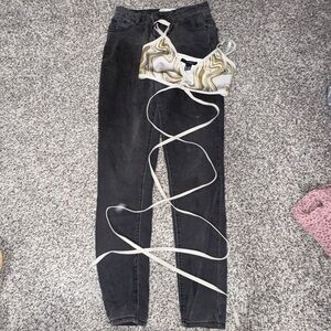 Forever 21 Black Skinny Jeans with lace up tank top